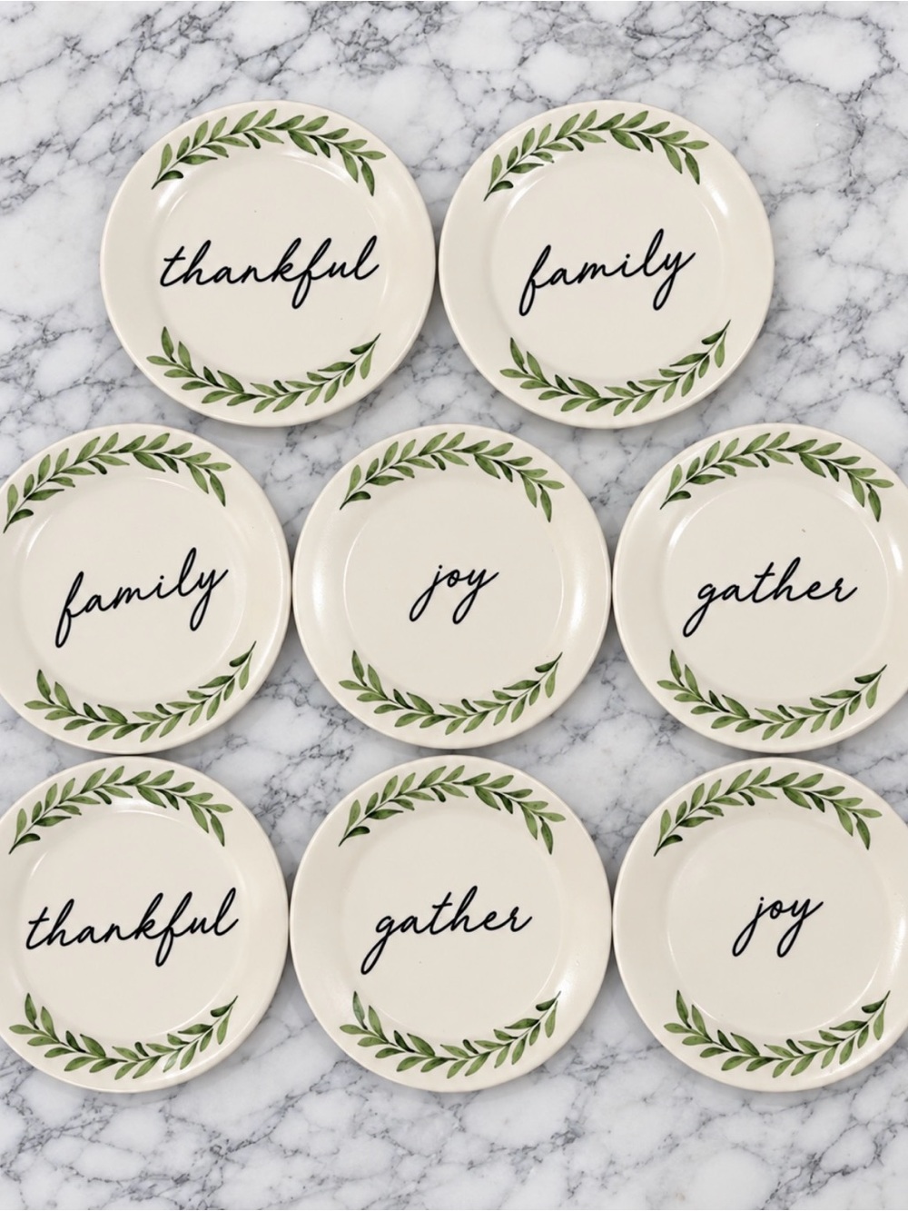 Kirklands Cream and Green 'Thankful Family Joy Gather' Decorative Dinner Plates